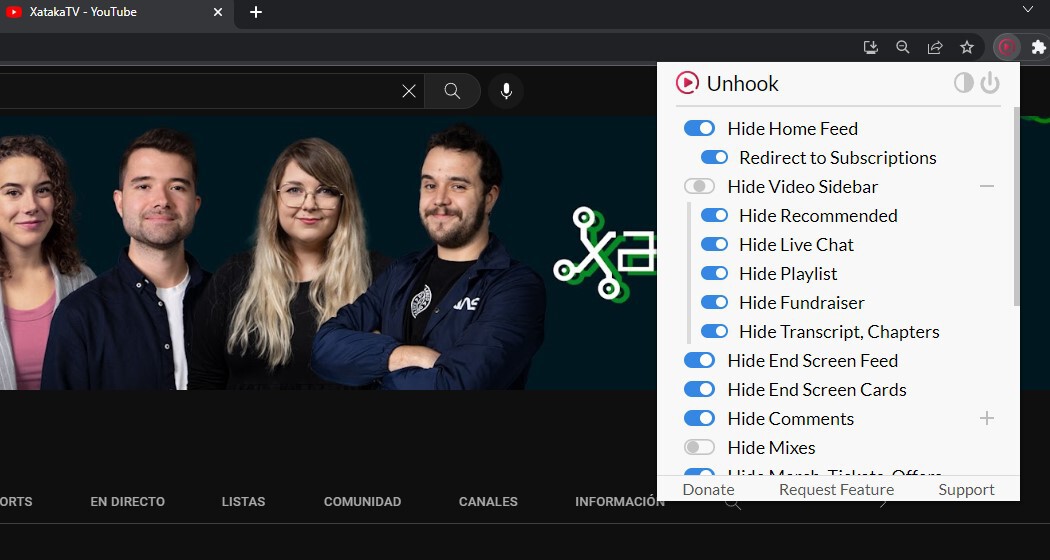 Unhook Esta extensión elimina los Shorts de YouTube y cualquier cosa que no te ...