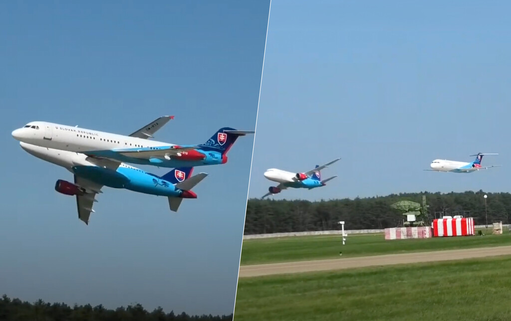 No son cazas, son aviones del Gobierno de Eslovaquia. El día que un Airbus A319 y un Fokker 100 se robaron el show