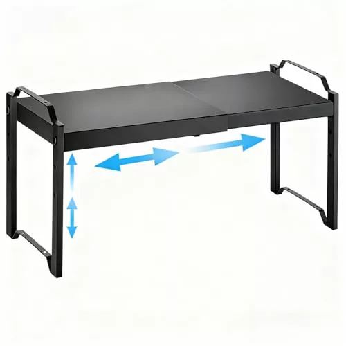NATISSTEKE Organizador Armario Cocina Expandible, Especiero de Altura Regulable, Organizador de Especias Metal, Estante Pequeño para Cocina, Mostradores, Despensa, Baño (Negro)