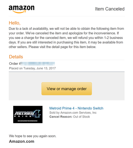 Amazon Cancelacion Metroid Prime 4