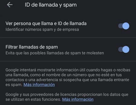 Google スマートフォンの「スパム」フィルタリング オプションの現在の外観