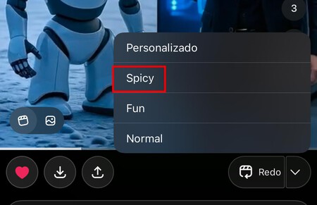 El botón «Spicy» de los vídeos genera creaciones picantes