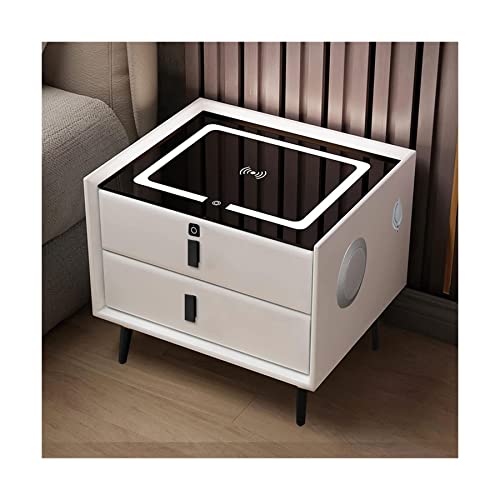 Mesita de noche LED inteligente con puerto de carga USB/inalámbrico, bloqueo de huellas dactilares y altavoz Bluetooth 