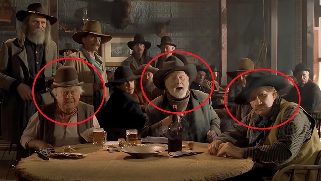 Si paras Regreso al Futuro 3 en el minuto 27:50 verás a tres vaqueros que son de las mayores leyendas del cine western