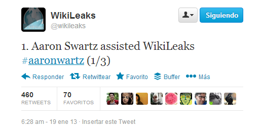 Wikileaks apunta a Aaron Swartz, como fuente propia. Las sospechas del caso se disparan
