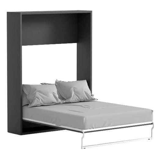 Cama abatible 160 x 200 cm - Apertura vertical manual - Antracita y natural + Colchón - MALINA II
