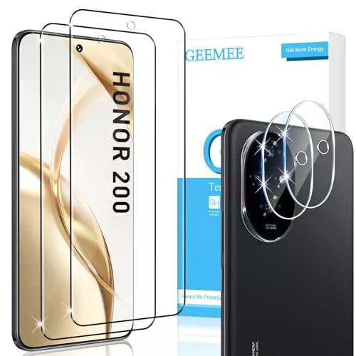 GEEMEE para Honor 200 de Pantalla Protector de Lente de cámara, 2 + 2 Pack Cristal Templado Película Vidrio Templado, Instalación Rápida 9H Alta Definicion Glass Screen Protector