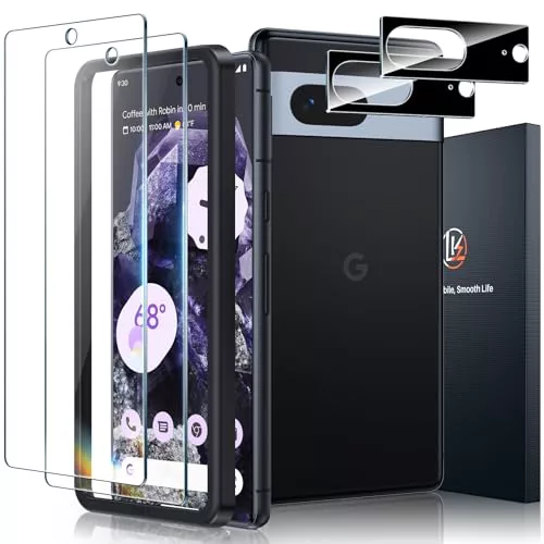 LK 2+2 Protector de Pantalla para Google Pixel 8, 2 protectores de pantalla y 2 cámaras traseras protectoras con marco de instalación antiarañazos, sin burbujas de aire, 9H dureza