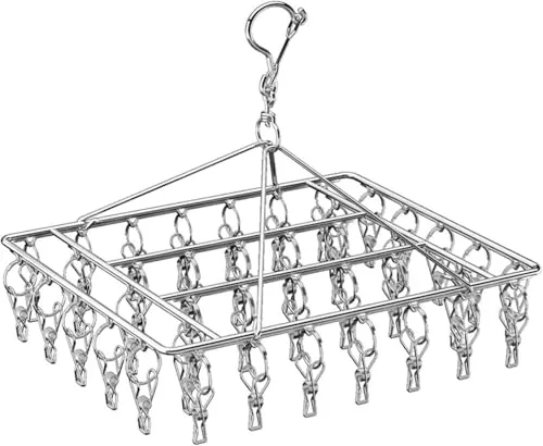 Wnqou secadores de Calcetines Plegables con 40 Clavijas, Ganchos de Metal con Clips, Colgador de Ropa Interior para Accesorios de línea de Lavado, Estante de Secado de Calcetines de Acero