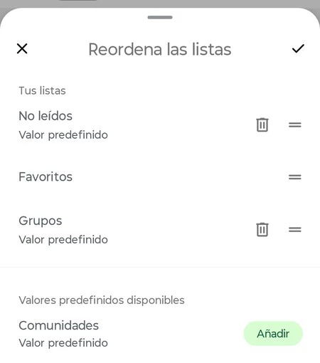Whatsapp Reordenar Filtros