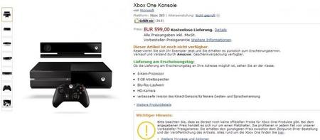 Xbox One aparece en Amazon Alemania por 600 euros