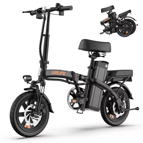 URLIFE Bicicleta eléctrica Plegable de 14", Bike con pedaleo asistido batería 48V 7.5AH, Bici eléctricas con Motor de 250W de Alta Velocidad Alcance máximo 40-60KM (Noir)