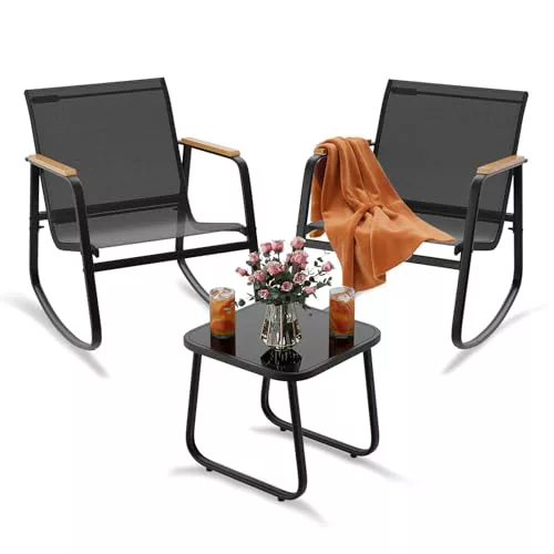 Xbro Conjunto Jardin Exterior de 3 Piezas, Muebles Jardin Exterior de Tela Teslin, Incluye 2 sillones y 1 Mesa de Vidrio, Adecuado para Patios, Jardines y Espacios al Aire Libre (Gris Oscuro)