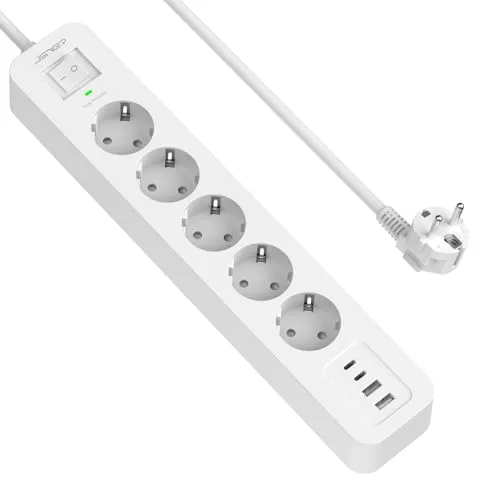 JSVER Regleta con Multi enchufes (16A) y 2 Puertos de Carga USB A + 2 USB C