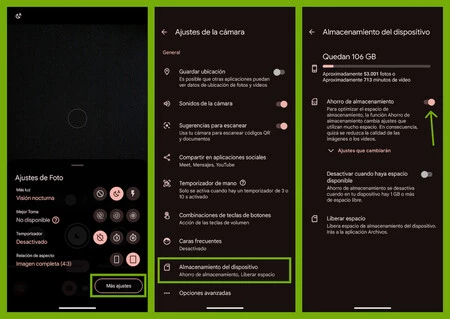 Android ahorro almacenamiento cámara