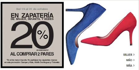 Paga un 20% menos en zapatos de mujer, infantil y bebé en 'El Corte Inglés' al llevarte dos pares