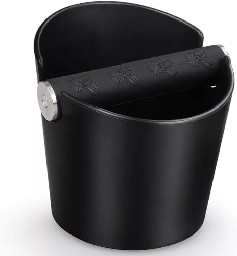 Ideal Swan Coffee Knock Box Posos Cafe Cajon para Posos de Cafe Caja de Posos de Café Barista Absorbente de Golpes con Barra de Golpe de Metal Extraíble y Base Antideslizante (Negro)