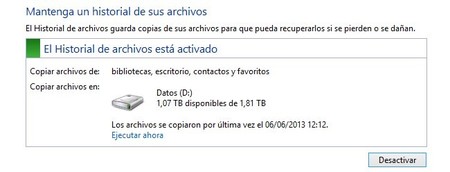 Historial de archivos en Windows 8