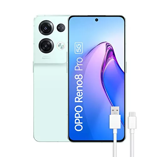 OPPO Reno8 Pro 5G - ロック解除済み携帯電話、8GB+256GB、50+8+2+32MP カメラ、Android スマートフォン、4500mAh バッテリー、80W 急速充電、デュアル SIM - グリーン