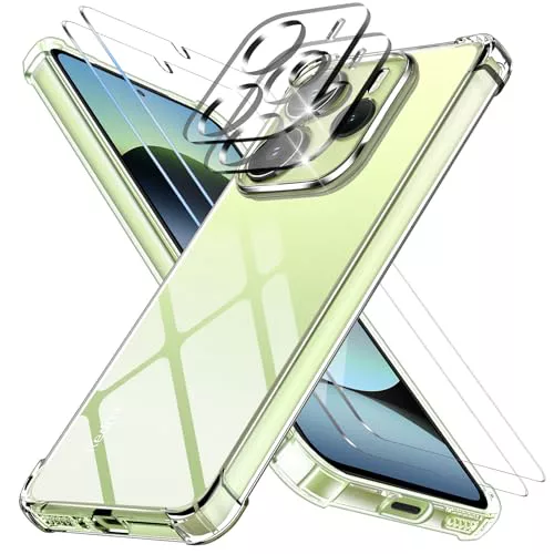 COPIKE Funda Antigolpes para Xiaomi Redmi Note 14 4G (No para 5G) con 2 Piezas Cristal Templado y 2 Protector de Lente Cámara, Carcasa Silicona Suave TPU Anti-Choques, Transparente
