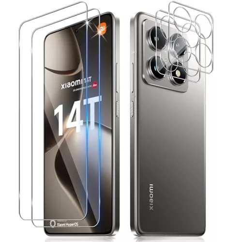 Funrae 2 Piezas Protector de Pantalla para Xiaomi 14T/Xiaomi Mi 14T con 2 Piezas Protector de Lente de Cámara, 0.33MM HD 9H Ultra Resistente Cristal Templado Vidrio Templado
