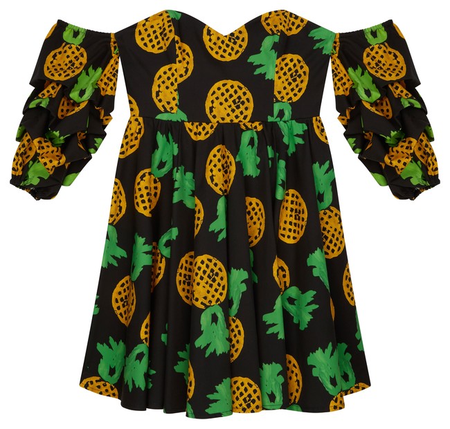 Asos Made In Kenya X Julie Adenuga Off Shoulder Dress In Pineapple Print