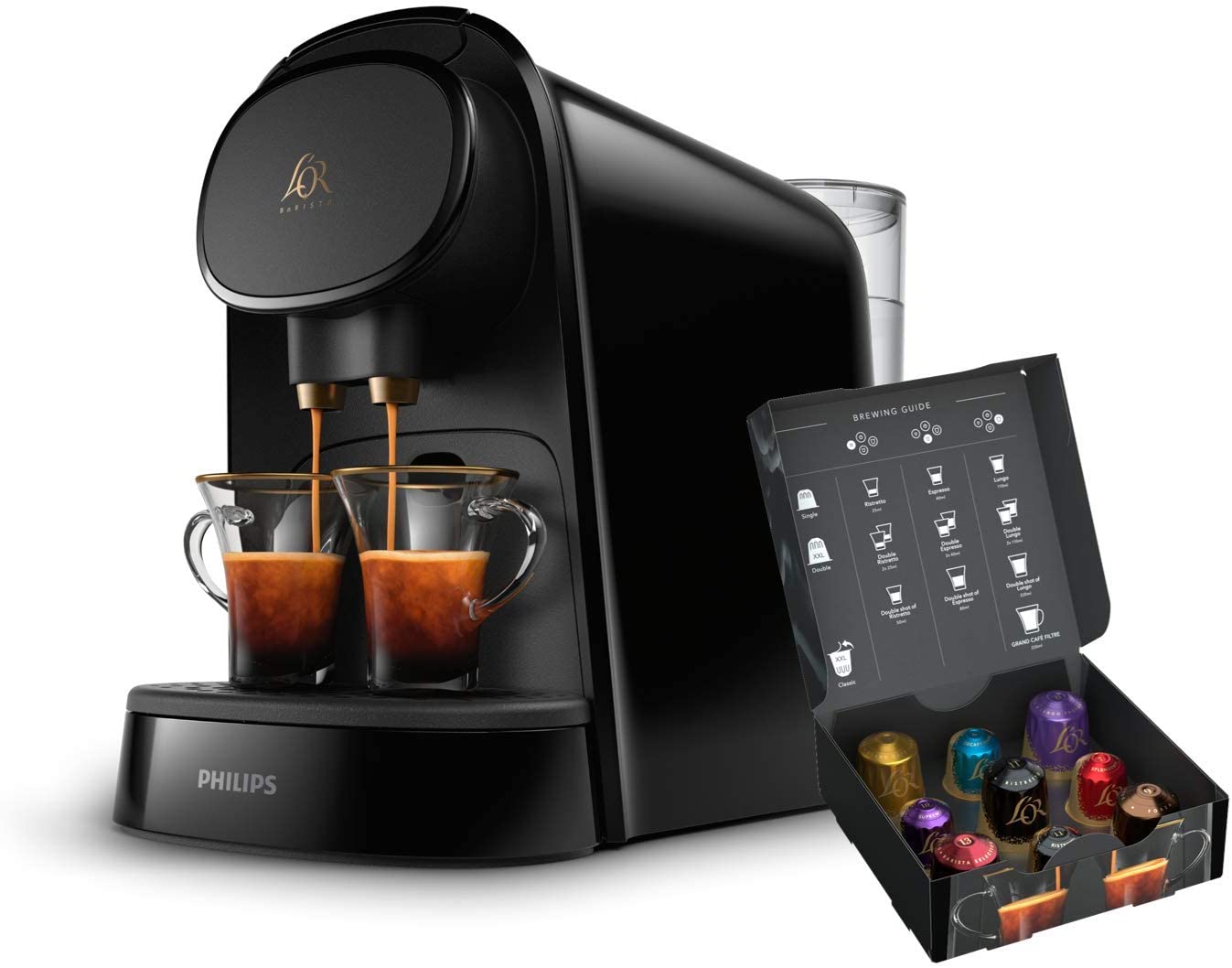 Philips L'OR LM8012/60 Barista - Cafetera compatible con cápsula individual/doble, 19 bares presión, depósito 1L, color negro