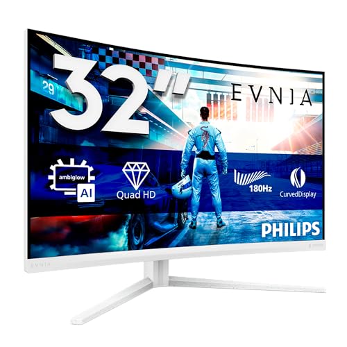 PHILIPS Evnia 32M2C5501 Gaming Monitor 32 Pulgadas 180Hz Panel Fast VA, 1ms GtG, HDR10, Altura Ajustable, (2560x1440 HDMI 2X 2.0 DP 1x 1.4) Blanco