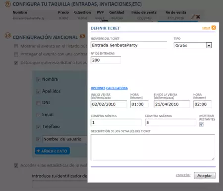 イベントエディター、チケットタイプ