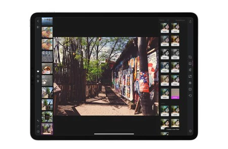 iPad Pro の暗室ビューの 1 つ。左側に新しい列、右側にフィルターが表示されます。