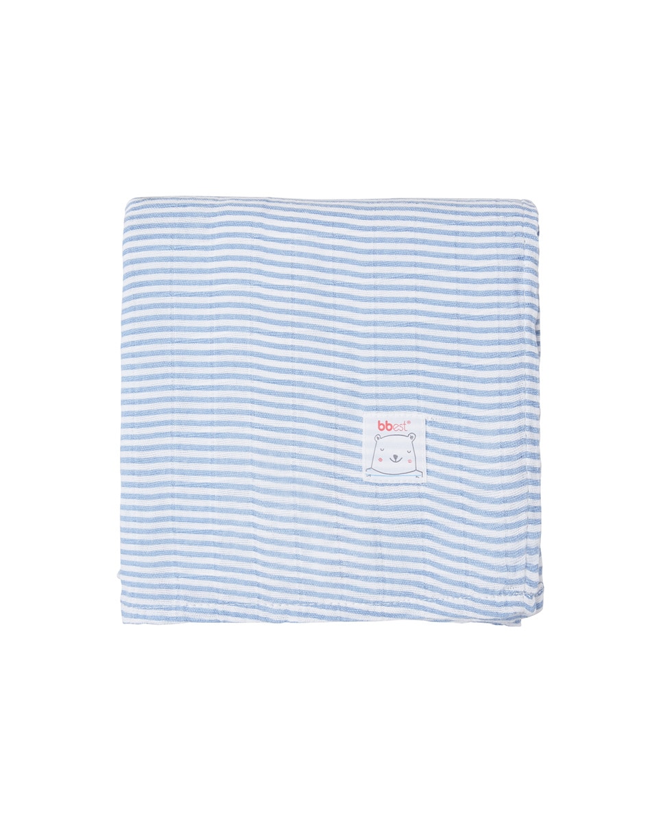 MUSELINA INDIVIDUAL BBEST BAMBOO CON ESTAMPADO RAYAS AZUL