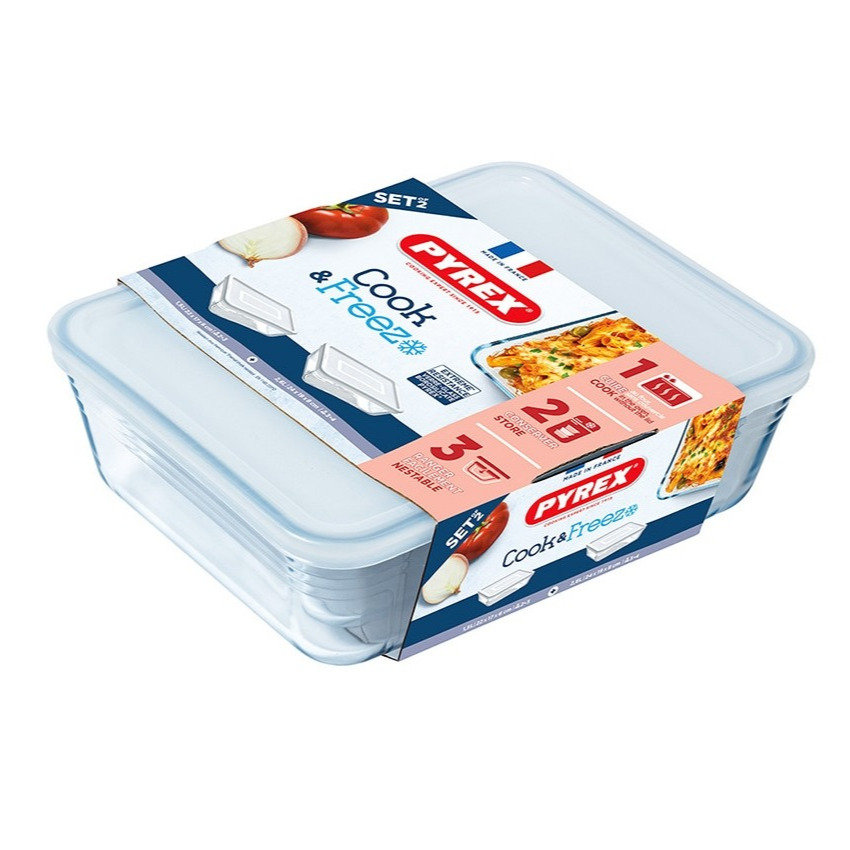 Set de 2 recipientes rectangulares con tapa