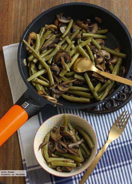 Salteado de judías verdes y champiñones al limón. Receta
