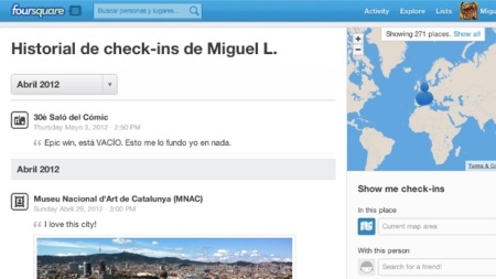 Foursquare estrena los historiales de check-ins de sus usuarios