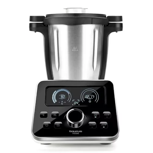 Taurus Foodie-Robot de Cocina multifunción Recetas Incluido, 31 Funciones, Báscula integrada, Libre de BPA, 1500 W, 3.5 litros, 44 Decibeles, Acero Inoxidable, Negro INOX