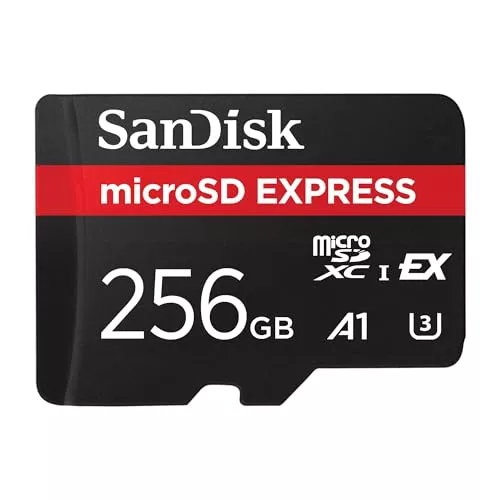 SanDisk microSD Express, 256 GB Tarjeta Micro SD, Velocidad de Lectura/Escritura hasta 880/480 MB/s, Velocidades de Lectura hasta 4,4 Veces Superiores a Las de Nuestras Tarjetas microSD, Class 10, U3