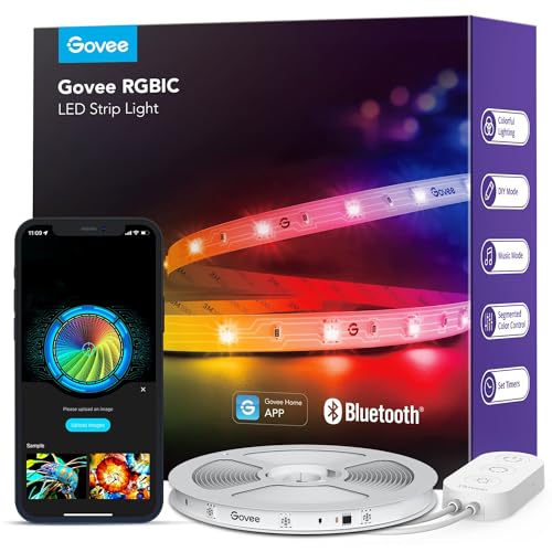 Govee Tira LED 5 Metros, Luces LED RGBIC Bluetooth con Efecto de Arco Iris, Modo de Música