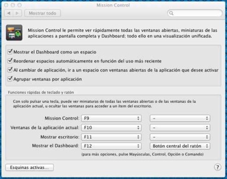Opciones de configuración de Mission Control