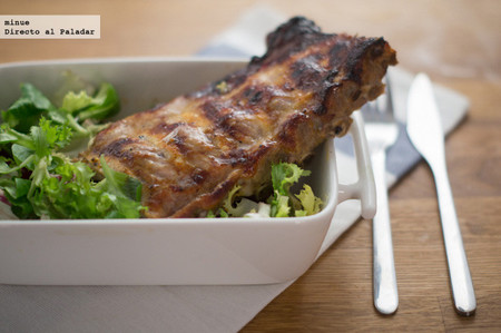 Costillas de cerdo con salsa agridulce de melocotones. Receta de Navidad