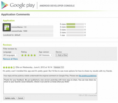 Algunos desarrolladores ahora pueden responder a críticas en Google Play