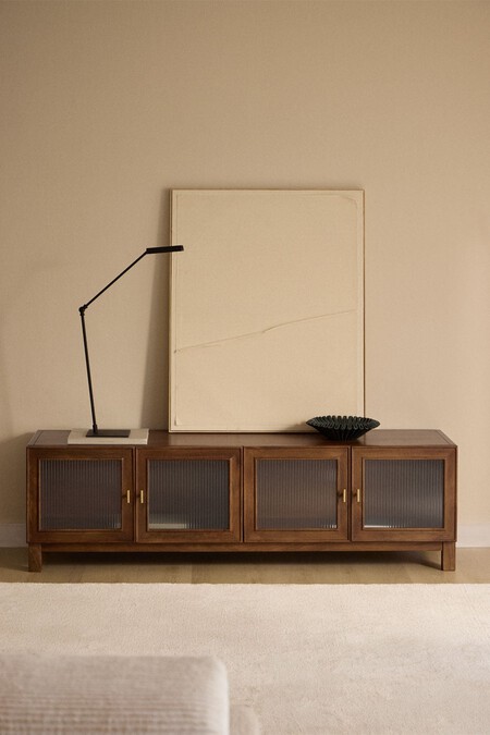 Mueble Tv 170 Cm En Madera De Mango Y Vidrio Ildara