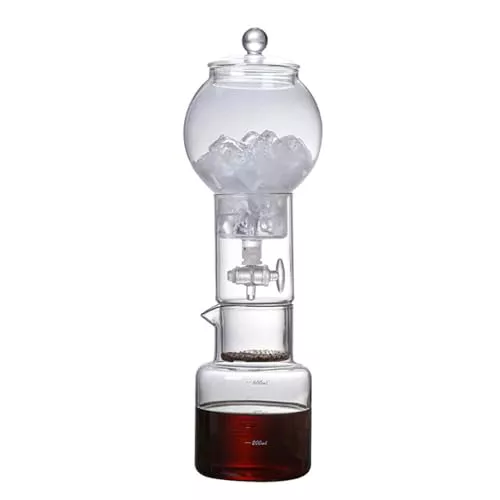 ANGDI Cafetera con gotero for preparación en frío, cafetera de Vidrio de 600 ml con gotero de Velocidad Ajustable, Torre de Goteo for preparación en frío, máquina de café con extracción(Clear)