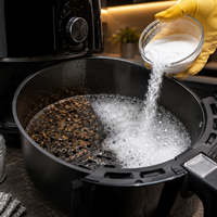 Pare de destruir a sua air fryer: o risco da esponja e o segredo do percarbonato que salva o seu eletrodoméstico 