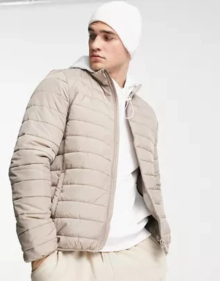 Chaqueta de plumas color piedra con cuello alzado de New Look