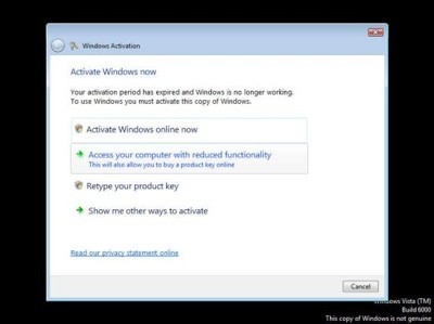 Windows Vista en modo de funcionalidad reducida