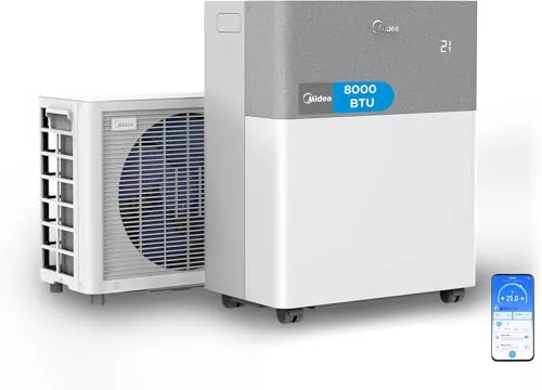 Midea Portasplit Aire Acondicionado Portatil 4 en 1 | 2000 frigorías / 8000 BTU | Split sin Obra de Bajo Consumo con modo Silence, App/Wifi, Deshumidificador y Ventilador hasta 30m2