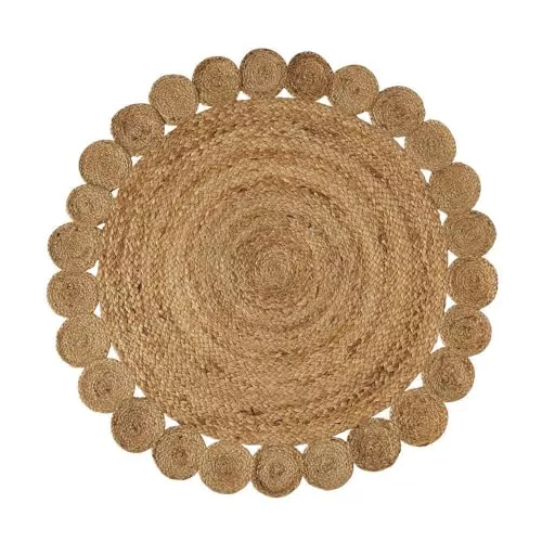 LOLAhome Alfombra Trenzada con círculos Natural de Yute de Ø 100 cm