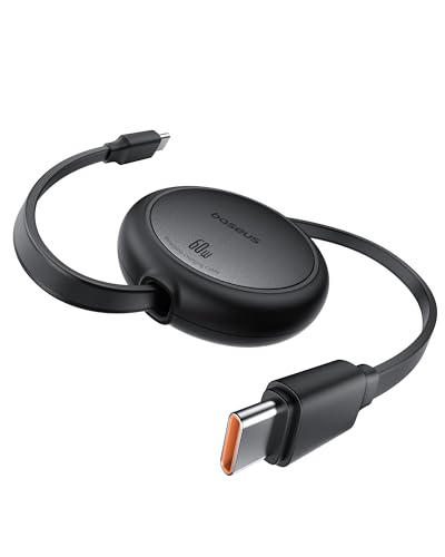Baseus Cable USB C, 60 W PD 5 A QC 4.0, mini, de carga rápida, retráctil, USB C a USB C, longitud preestablecida a 4 niveles, para iPhone 15, Samsung, iPad, fácil de guardar, portátil