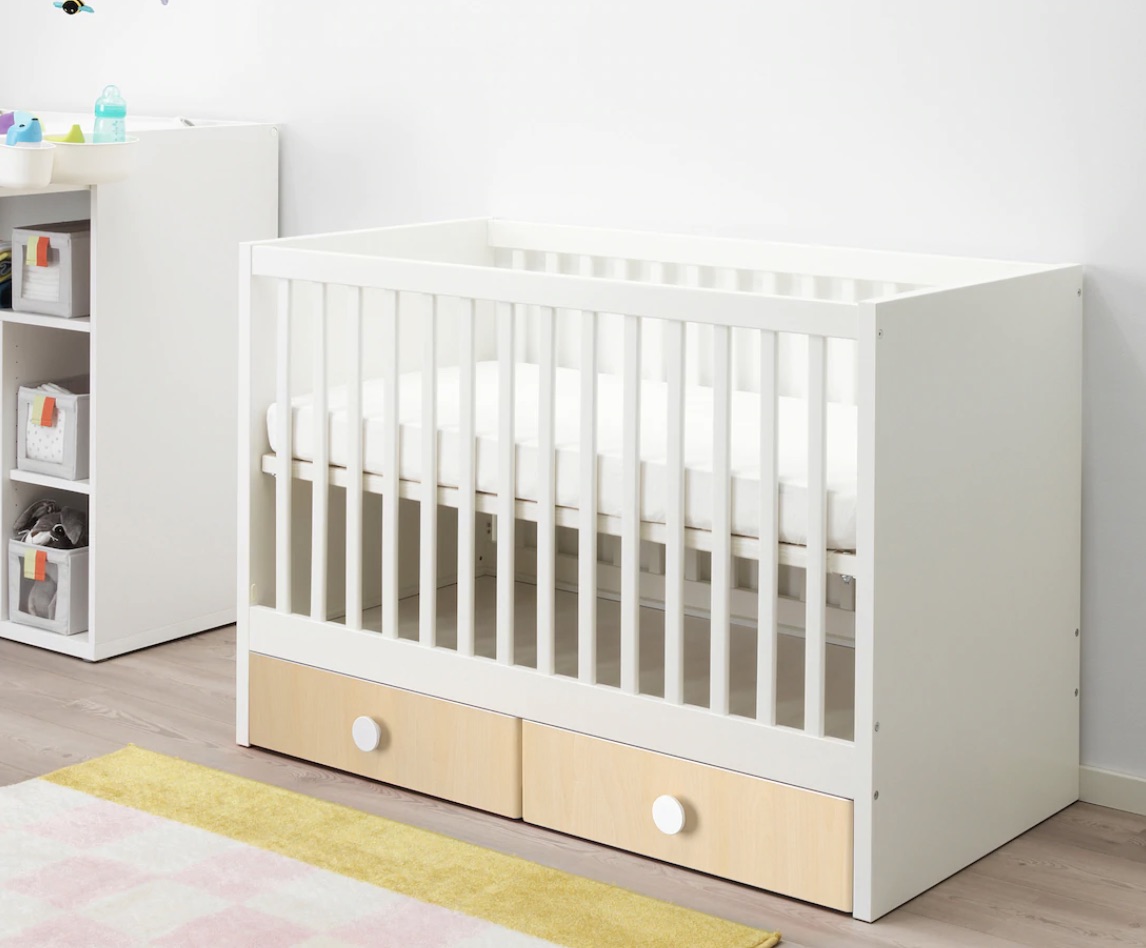 STUVA / FÖLJA
Cuna convertible con cajones, blanco, abedul, 60x120 cm