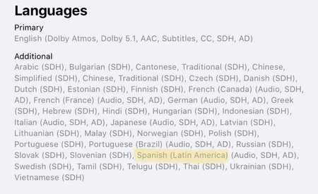 現在 Apple TV+ シリーズで利用できる言語の例。
